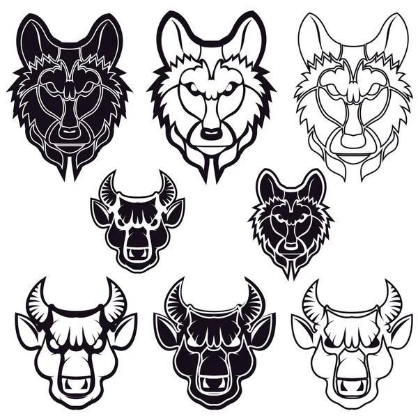 Lobo y toro — Vector de stock