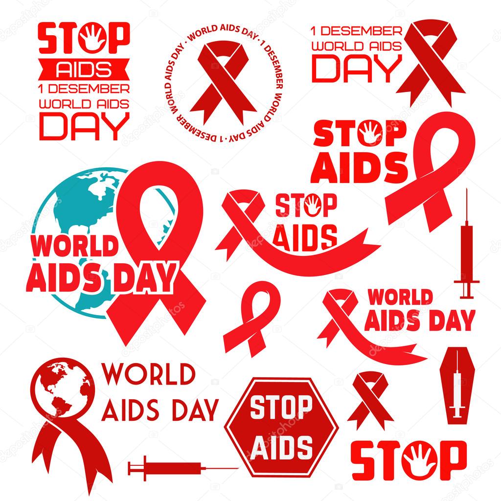 AIDS vector badges collection.Stop AIDS signs. AIDS red ribbon. AIDS logo template. World AIDS day - 1 December.