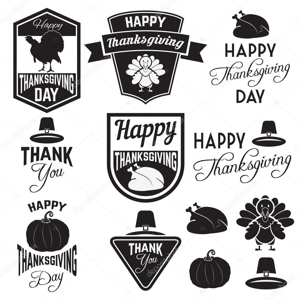 Set of Thanksgiving clip-art. Vector tags, labels and badges with Thanksgiving symbols. Logo,badge or label design template.