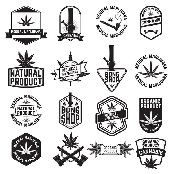 cannabis labels set in vector