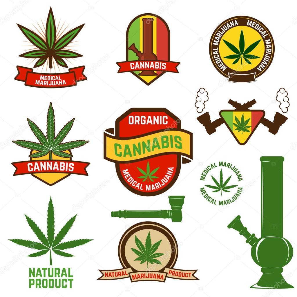 cannabis labels set in vector