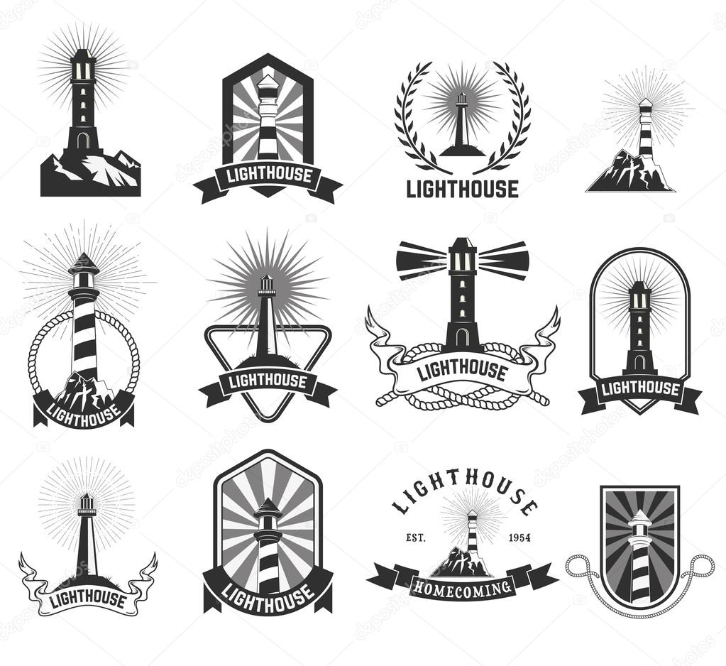 Set of lighthouses labels and icons. Lighthouse label,logo or badge template. Vector illustration.
