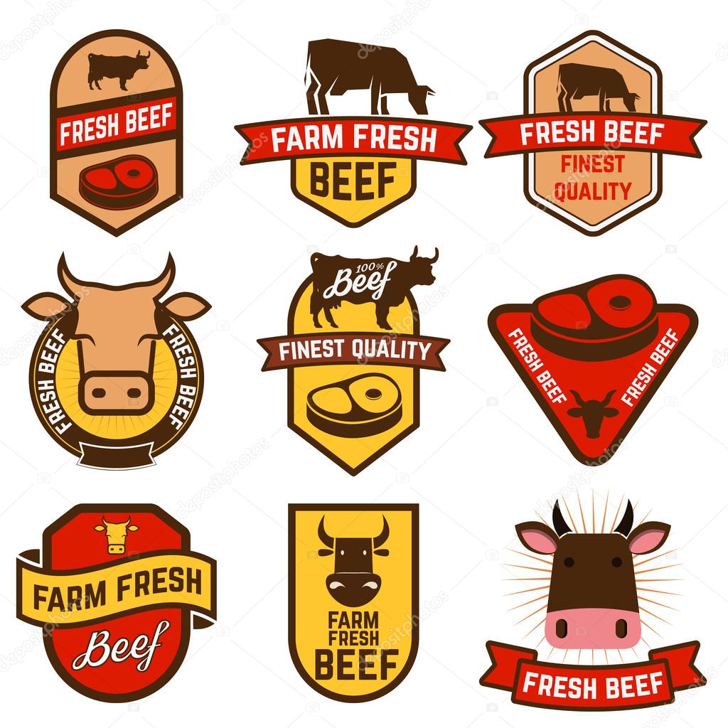 Set of fresh beef labels,icons and design element. Vector illustration.