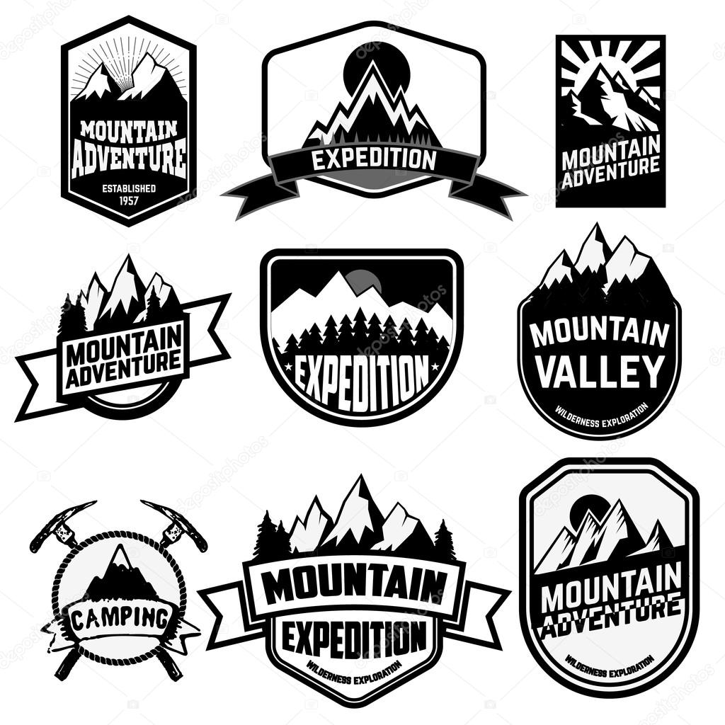 Set of vintage style mountains expedition labels and badges and design elements. Vector logo,badge or label design template.