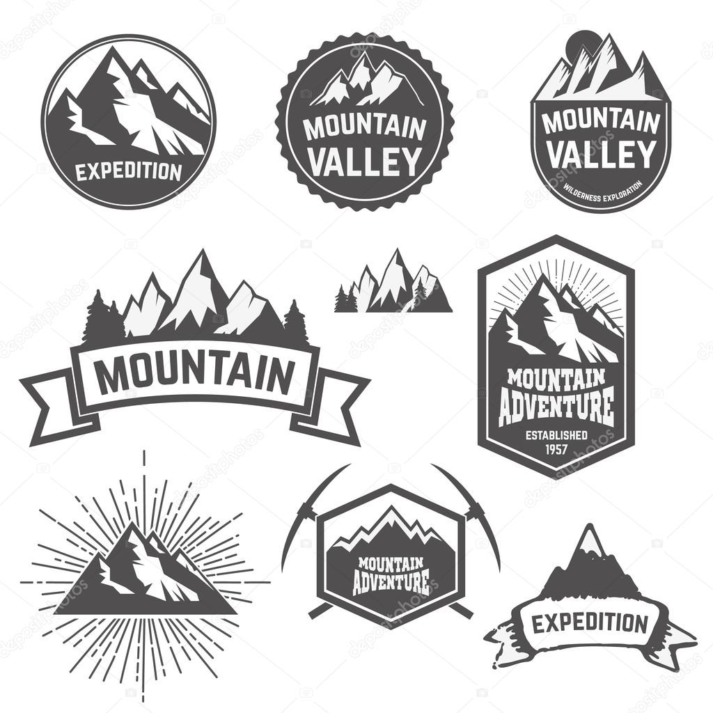 Set of vintage style mountains expedition labels and badges and design elements. Vector logo,badge or label design template.