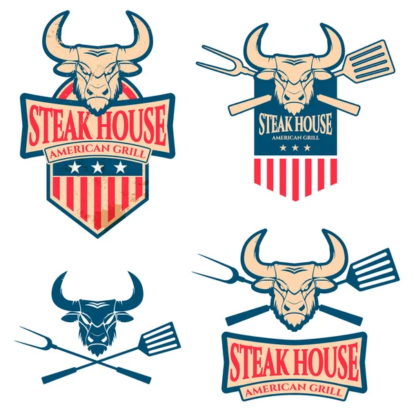 Steak House steak house etiketten instellen — Stockvector