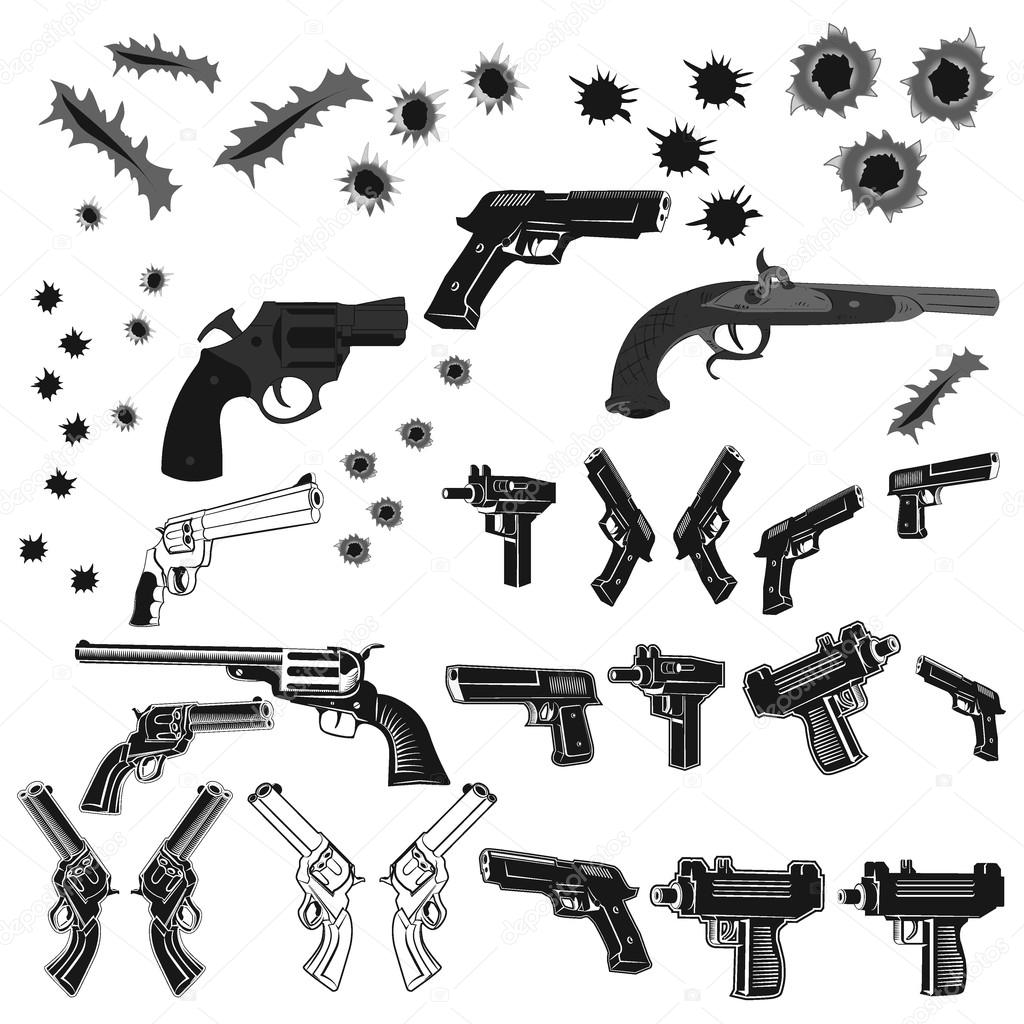 guns and bullet holes set