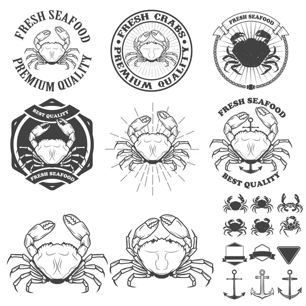 Set of crabs labels. Fresh seafood. — Stockvector