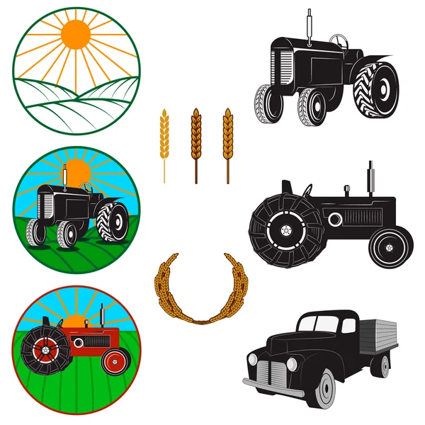 Farm fresh labels. Tractors — ストックベクタ