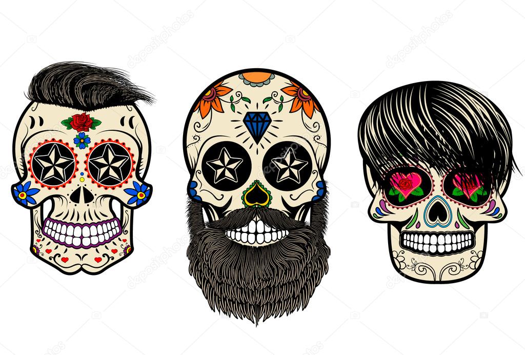 bearded skulls. Vector illustration.