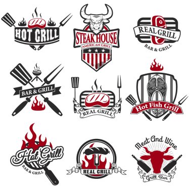 Set of grill bar labels and badges.