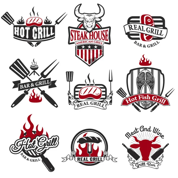 Set of grill bar labels and badges. — Stockvector