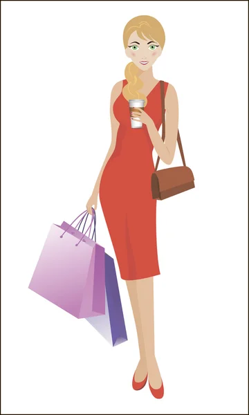 İki çanta ve ise alışveriş bir içki ile kız