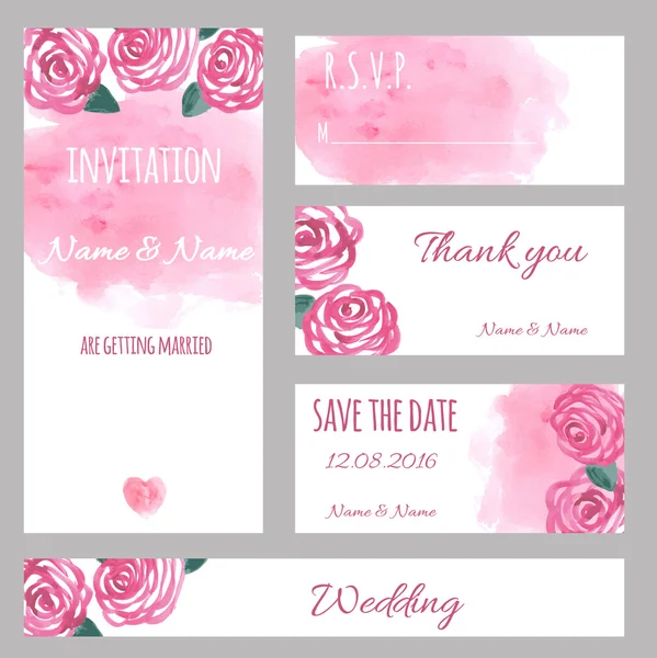 Tasarım suluboya düğün davetiyesi gül ve sulu boya lekeleri