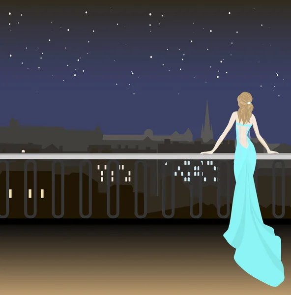 Kız Abiye gece şehir arka plan üzerinde ve