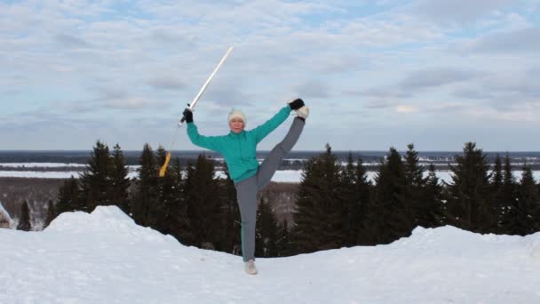 Woman Training with Sword Outdoors — Stock Video