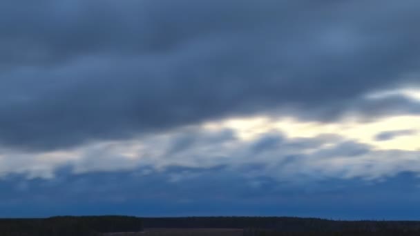 Темные облака быстро перемещаются над лесом — стоковое видео
