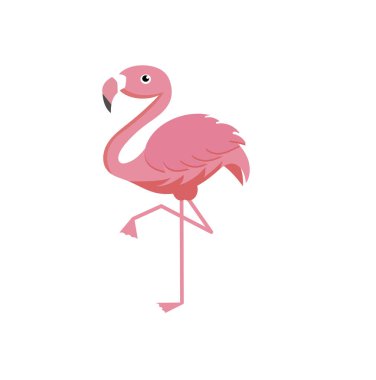 Beyaz arka planda hoş bir flamingo çizimi. Çizgi film karakteri. Kartlar, dava, tekstil, davetiye, pankartlar için flamingo ile vektör illüstrasyonuName.