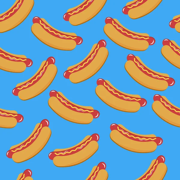 Vektornahtloses Muster Mit Hot Dog Cartoon Hot Dog Auf Blauem — Stockvektor