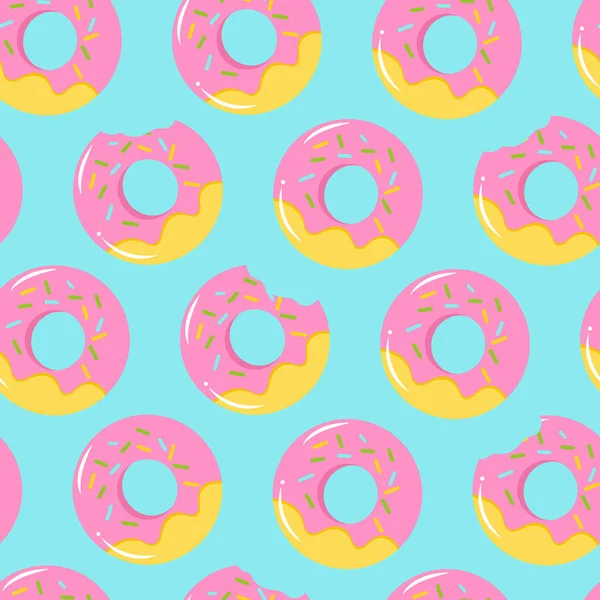 Donutlar kusursuz desenli vektör çizimi. Amerikan tatlı yemekleri. Kumaş baskısı, fırın etiketi, çizgi film vektör tatlı dokusu için tasarım.