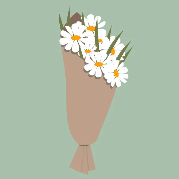 Απομονωμένο Όμορφο Λουλούδι Μπουκέτο Εικονογράφηση Διάνυσμα Σύνθεση Ντέιζι Χαρτί Κραφτ — Διανυσματικό Αρχείο