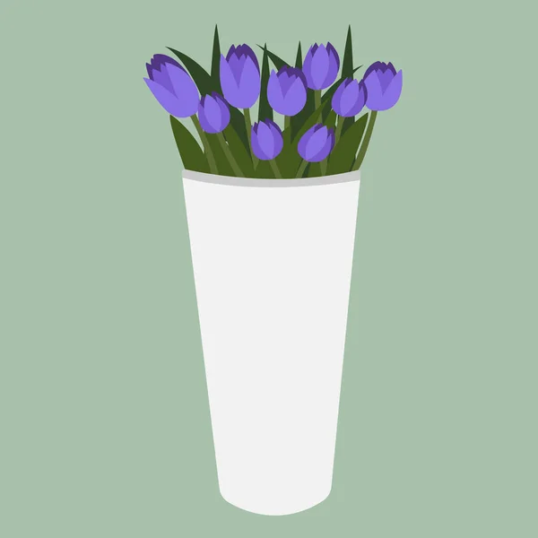 Bouquet Vettoriale Fiori Tulipani Viola Isolati Sfondo Verde — Vettoriale Stock