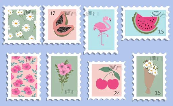 Série Beaux Timbres Poste Motifs Vectoriels Timbres Poste Amusants Utiliser — Image vectorielle