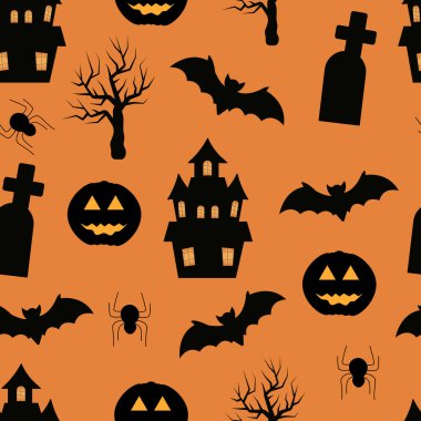 Cadılar Bayramı 'nın korkunç unsurlarıyla kusursuz bir düzen. Vektör çizgi film düz çizim oranı