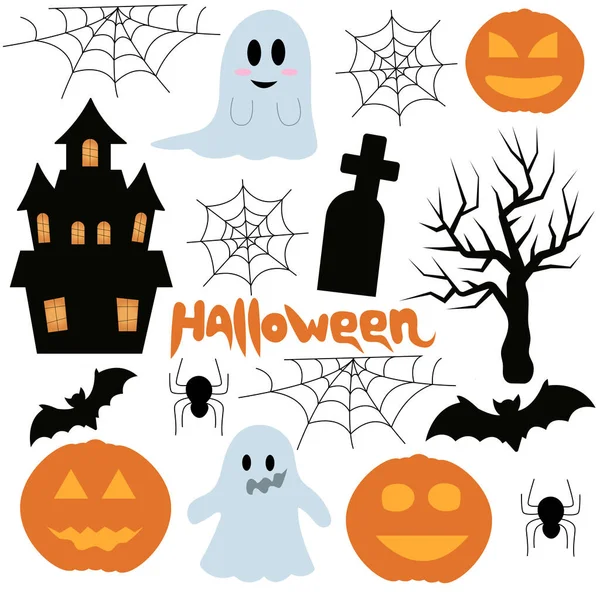 Vektor Set Von Halloween Designelementen Cliparts Halloween Mit Traditionellen Symbolen — Stockvektor