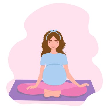 Hamile kadın yoga vektörü illüstrasyonu yapıyor. Hamilelik sağlığı konsepti. 