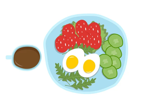 Πρωινή Ιδέα Αυγά Λαχανικά Λουκάνικα Πιάτο Γεύμα Top Wiev Διανυσματική — Διανυσματικό Αρχείο