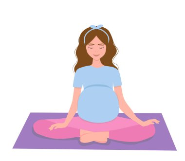 Hamile kadın yoga vektörü illüstrasyonu yapıyor. Hamilelik sağlığı konsepti. 