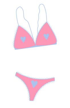 Moda kadın iç çamaşırı, iç çamaşırı çizgi film düz vektör çizimi. Renkli külot ve sutyen. Modern el çizimi renkli kadın iç çamaşırı koleksiyonu. Duygusallık ve kadınlık kavramı.