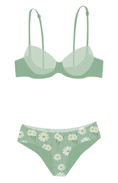 Trendy Vrouwelijke Ondergoed Lingerie Set Cartoon Platte Vector Illustratie Kleurrijk — Stockvector