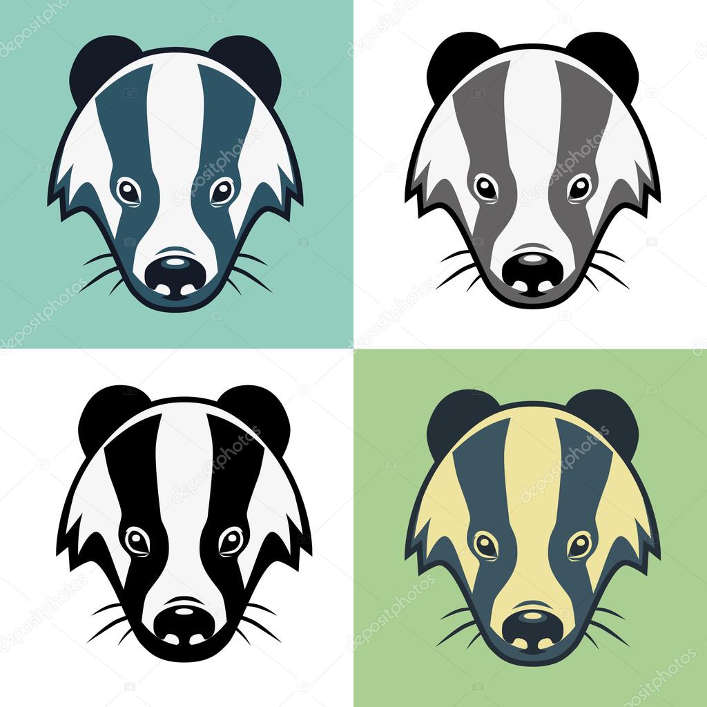 Four heads colour badgers mascot school emblem