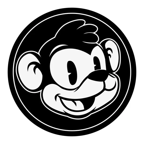 Caricatura vintage. Sonriente personaje de mono de dibujos animados retro en círculo negro . — Vector de stock