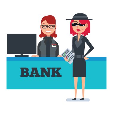 Mystery shopper kadın casus paltolu banka denetler