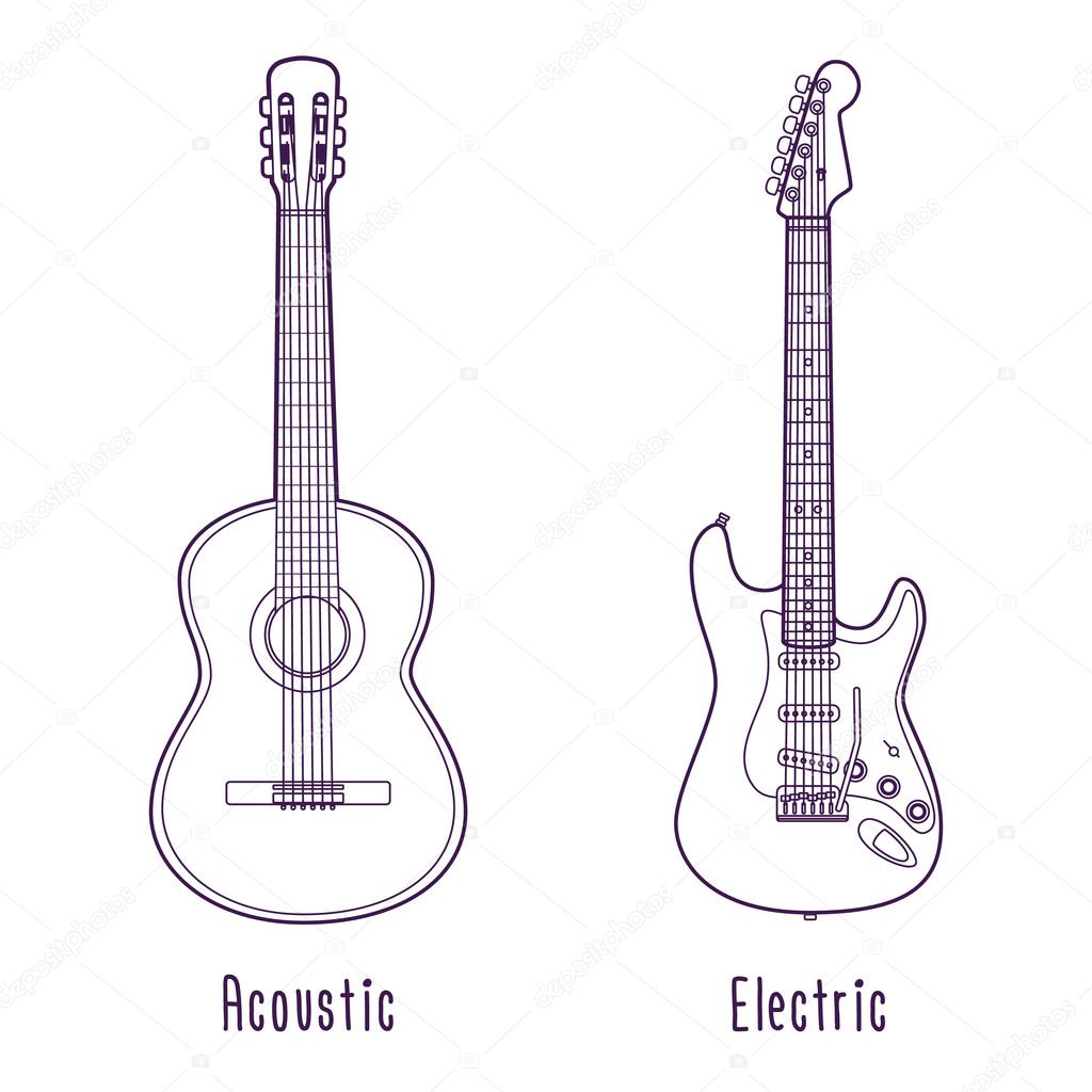 Acoustic and electric guitar outline