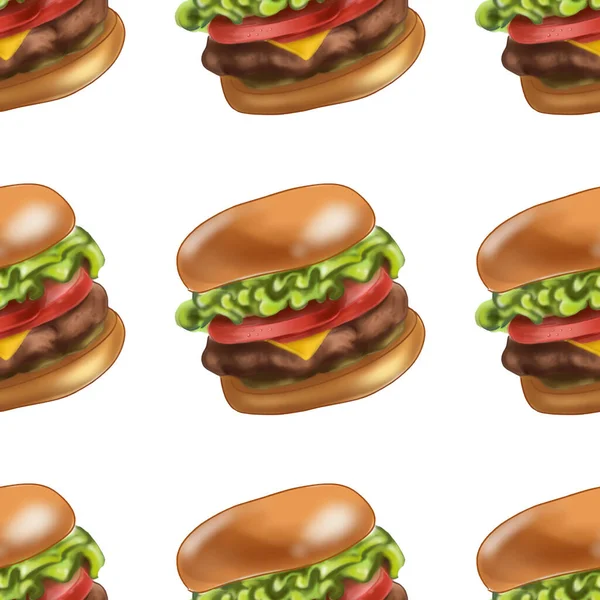 Uno Schema Hamburger Appetitoso Illustrazione Fast Food Raccolta Snack Cibo — Foto Stock