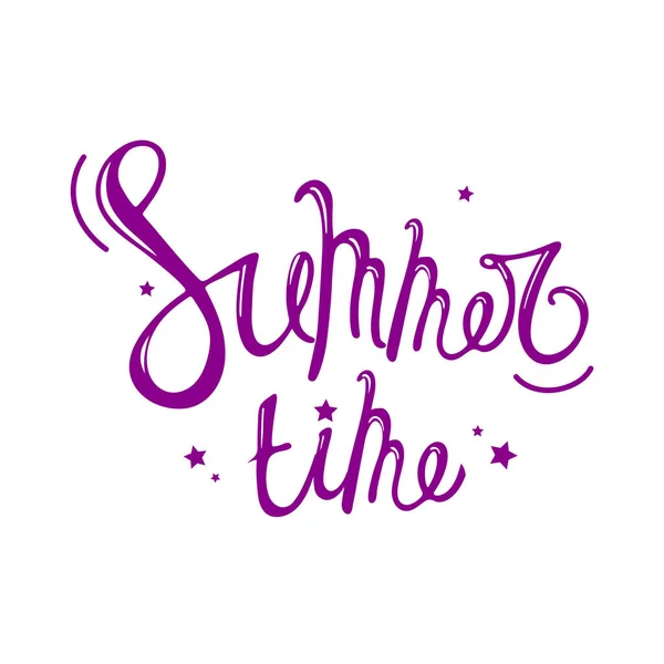 Hora de verão. ilustração lettering mão verão brilhante para o seu projeto. Escova manuscrita texto e caligrafia para cartaz, fundo, cartão postal, banner. Copo de impressão, saco, camisa, pacote, balão. — Vetor de Stock