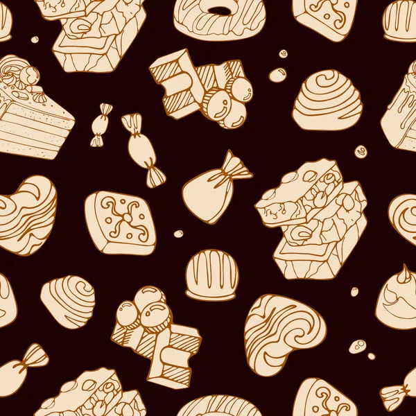 Patrón Vintage Gráfico Vectorial Sin Costuras Deliciosas Piezas Chocolate Con — Vector de stock