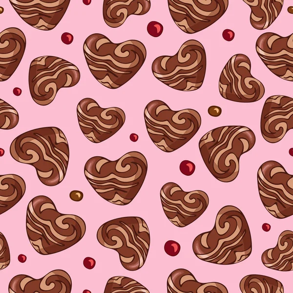 Patrón Vectores Sin Costuras Chocolates Pan Jengibre Forma Corazón Día — Vector de stock