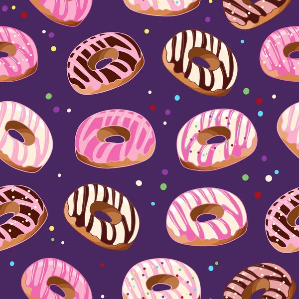 Donuts Seamless Pattern Pink Chocolate Glaze Dessert Food Illustration National — 스톡 벡터