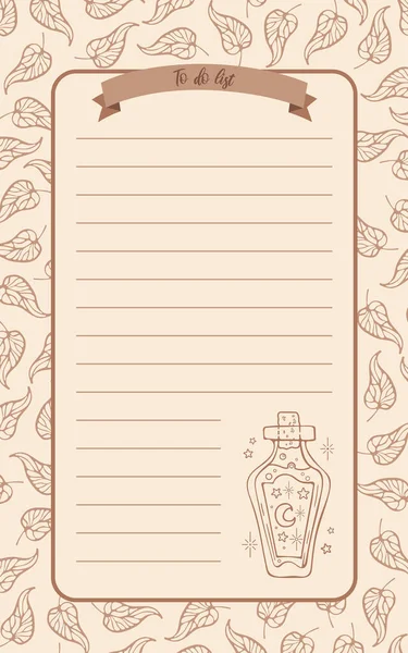 Ένα vintage στυλ εβδομαδιαίο ή καθημερινό ημερολόγιο για Απόκριες. Για χαρτί σημειώσεων, για να κάνετε λίστα, σχέδιο προτύπου αυτοκόλλητου. Διάνυσμα χαριτωμένο εικονογράφηση γραφικό σχέδιο. Φύλλα φθινοπώρου, μαγικό φίλτρο, μάγισσες. — Διανυσματικό Αρχείο