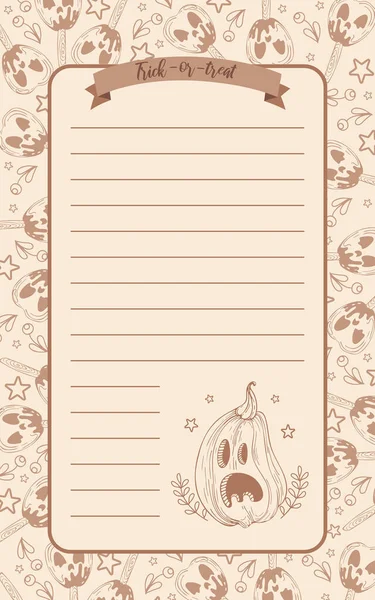 Ein wöchentliches oder tägliches Tagebuch im Vintage-Stil zu Halloween. Kürbiskerzen, Karamelläpfel, Magie, Totenköpfe. Für Notizpapier, To-do-Liste, Sticker-Vorlage Design. Vektor niedliche grafische Illustration — Stockvektor