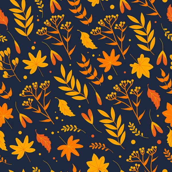 Patrón Otoño Sin Costuras Con Hojas Amarillentas Hierbas Flores Tonos — Vector de stock