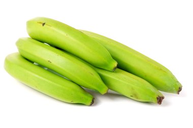 Beyaz arka planda bir grup yeşil muz