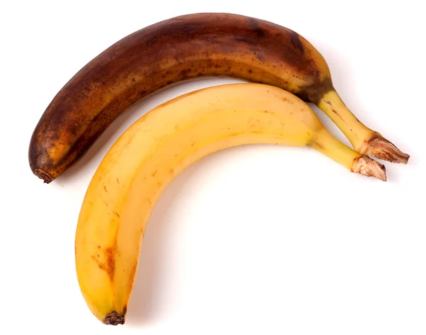 Vergammelte gelbe Banane isoliert auf weißem Hintergrund — Stockfoto