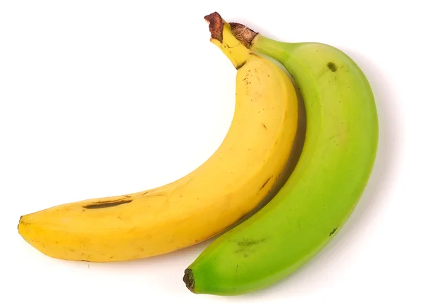 Gelbe und grüne Banane isoliert auf weißem Hintergrund — Stockfoto