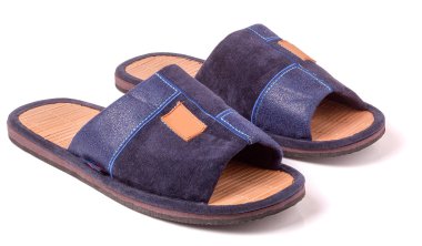 Mavi Tekstil terlik beyaz arka plan üzerinde çift